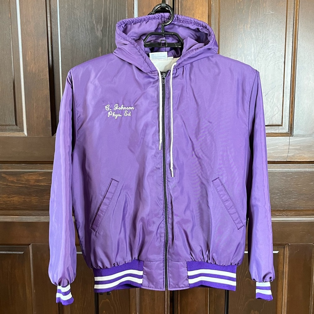 Vintage Gem Sportswear Hooded Zip Jacket 80s Purple Mens XL Gallistel Volleyball